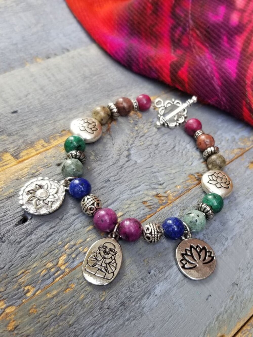 Artisan Chakra Bracelet Buddha Lotus Charm Colorful Gemstone Yoga Meditation - Picture 4 of 12